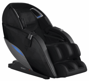 A profile shot of a black Infinity Dynasty massage chair.
