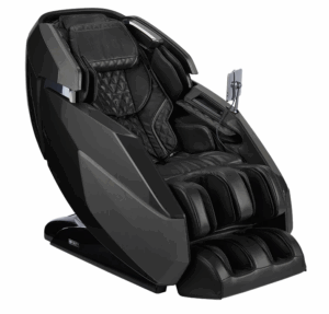 A profile shot of a black Infinity Imperial Syner-D massage chair.
