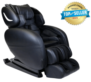 A-profile-image-of-a-black-Smart-Chair-X3-massage chair,-featuring-a-seal-recognizing-the-massage-chair-as-a-top-online-seller.