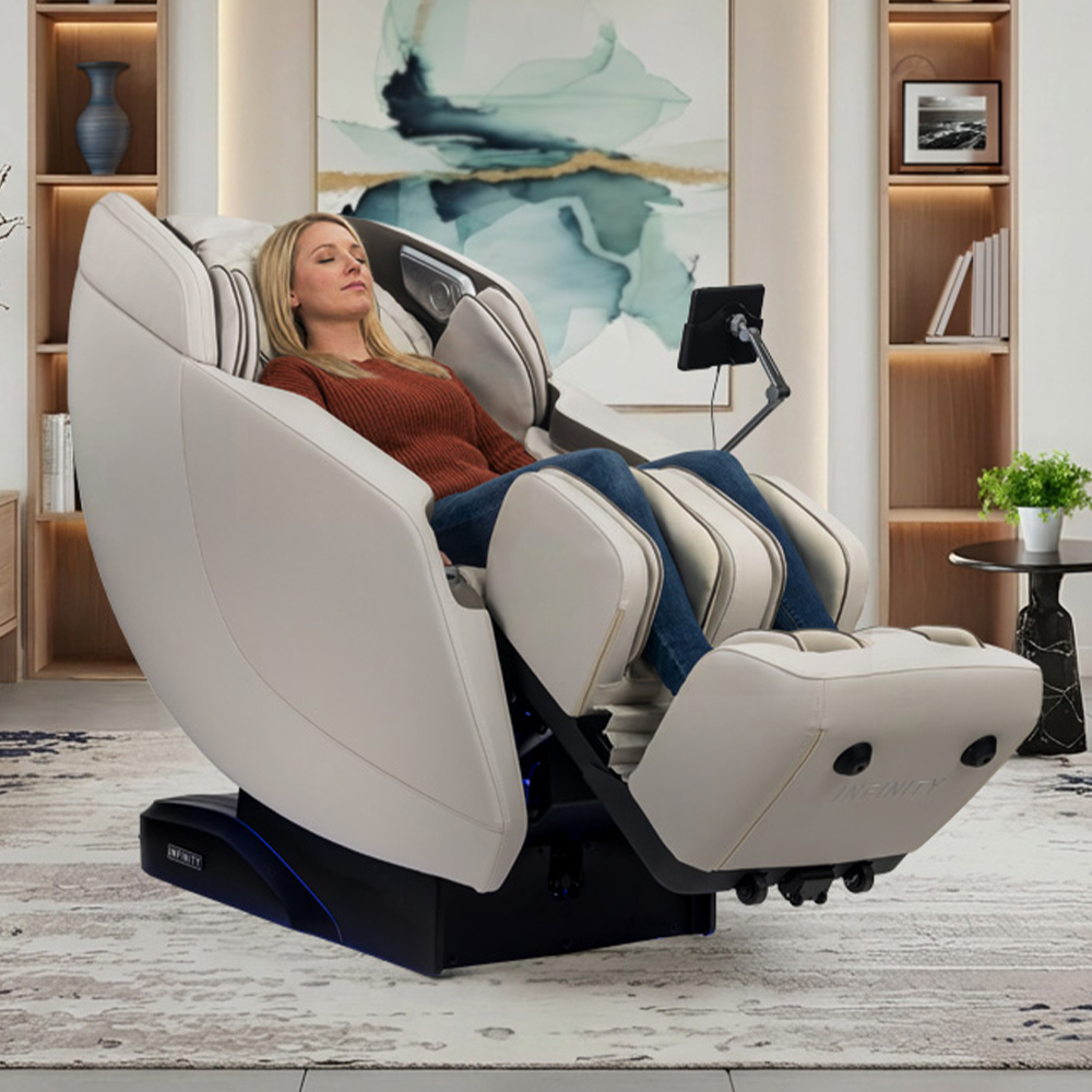 infinity_celebrity_beige_lifestyle_female_model_1000 x 1000 Infinity Celebrity Elite 4D Massage Chair - Greige/Beige